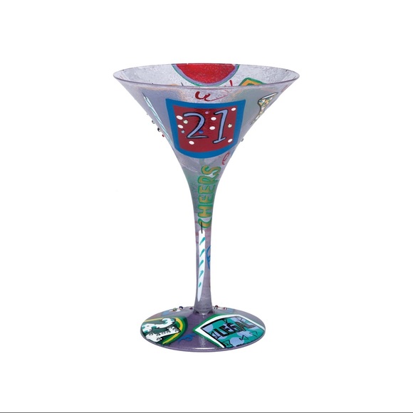 Lolita hand painted “21” martini glass